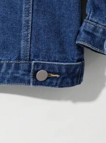 Áo khoác denim vá cho bé trai tuổi teen, Phong cách thường ngày ở trường đại học, Denim xanh đã giặt, Kiểu dáng ôm sát, Trang phục hàng ngày đa năng, Kết hợp, Thường ngày ở trường đại học, Áo khoác denim vá dệt kim - Rửa trung bình - Xem 3