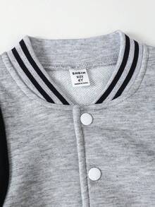 Genkimix Kids 1pc Young Boy Two-Tone Patchwork Jacket, Casual Outerwear Fall Winter - Grey - View 4