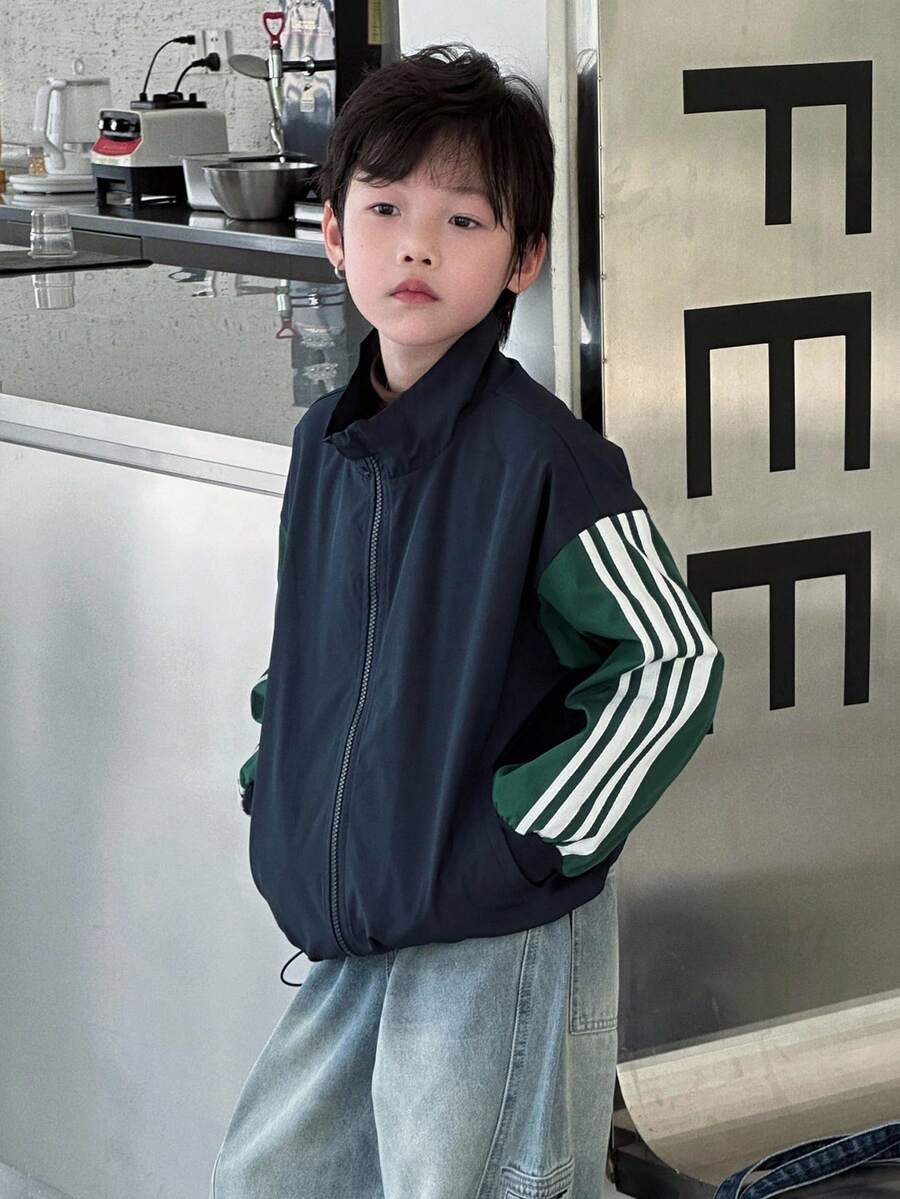 DAZY 大码男童宽松休闲立领拼色夹克，秋季