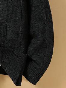 SHEIN Teen Boys' Charcoal Grey Textured Cardigan Sweater,Baggy Casual College Style Button Knitted Cardigan,Back-To-School Soft Autumn Outwear For School - Dark Grey - View 6