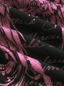 ROMWE J-Fashion Spring/Summer Women's Y2K Punk Skeleton Print 2 In 1 Contrast Lace Sleeveless Bodycon Tank Top, Suitable For Music Festival - Red and Black - View 4