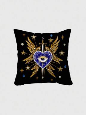 Grunge Punk 1pc Double-Sided Heart-Shaped With Wings Eye Pattern Decorative Throw Pillow Cover, Suitable For Living Room And Bedroom