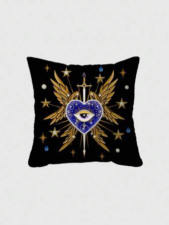 Grunge Punk 1pc Double-Sided Heart-Shaped With Wings Eye Pattern Decorative Throw Pillow Cover, Suitable For Living Room And Bedroom