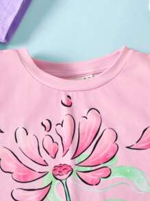 LE PETIT PRINCE X SHEIN 年轻女孩卡通图案可爱圆领短袖T恤 - 彩色 - 查看 7