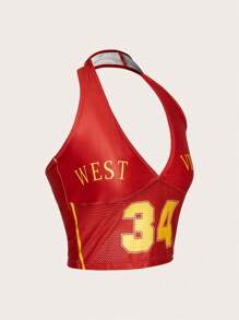 Streetz SHEIN Sport 女式字母印花休闲健身挂脖背心 - 鏽棕色 - 查看 2