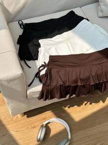 Attitoon 3 件套女士休闲简约褶皱腰 A 字裙，黑色、白色、棕色，适合音乐会、游轮、俱乐部，适合外出 - 彩色 - 查看 4