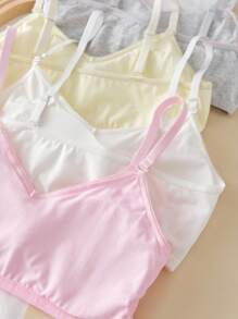 4pcs Baju Terusan Anak Perempuan Warna Polos Lucu dengan Hiasan Renda, Bahan Katun Lembut Nyaman, Model Pendek dengan Bantalan, Cocok untuk Pakaian Kasual, Kembali ke Sekolah - MultiWarna - View 2