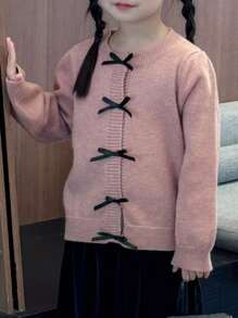 DAZY Young Girl Casual Versatile Bow Decor Sweater - Purple - View 1