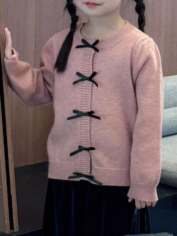 DAZY Young Girl Casual Versatile Bow Decor Sweater