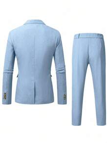 Manfinity Mode 男士休闲商务两件套西装，纯色西装套装夹克和裤子，简约时尚休闲日常穿着婚礼西装舞会西装男士，适合情人节周年纪念日等场合，是送给男朋友或丈夫的绝佳礼物。 - 淺藍色 - 查看 2