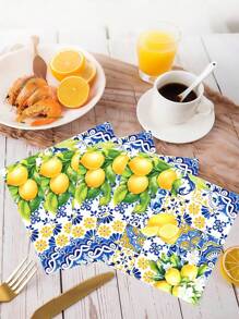20PCS Blue Tile Lemon Paper Napkins Summer Fruit Disposable Napkins Lemon Print Decorative Napkins Suitable For Party Supplies Table Decorations - Multicolor - View 6