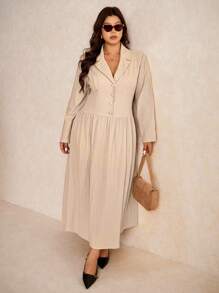 Elaquor Plus Size Elegant Solid Color Dress, Suitable For Commuting