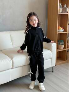 Kleine Mädchen T-Shirt Set, Perlschwarz Skorts, Weißes T-Shirt Trainingsanzug Trainingsanzug Schwarz Trainingsanzug 2-teiliges Trainingsanzug Set Winter Trainingsanzug Trainingsanzug Schwarz Trainingsanzug Trainingsanzug Set 2-teiliges Trainingsanzug Set - Pink - Übersicht 1