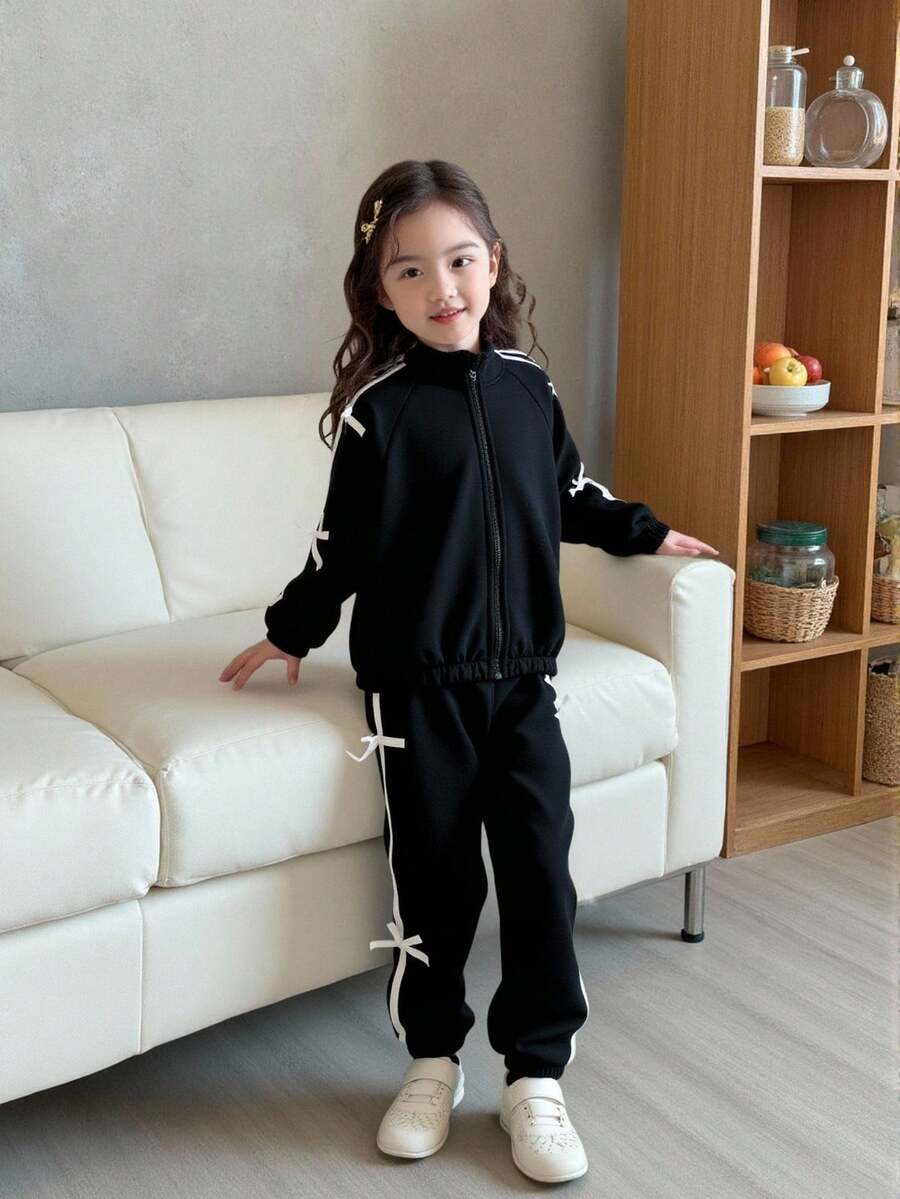 Kleine Mädchen T-Shirt Set, Perlschwarz Skorts, Weißes T-Shirt Trainingsanzug Trainingsanzug Schwarz Trainingsanzug 2-teiliges Trainingsanzug Set Winter Trainingsanzug Trainingsanzug Schwarz Trainingsanzug Trainingsanzug Set 2-teiliges Trainingsanzug Set - Pink - Übersicht 1