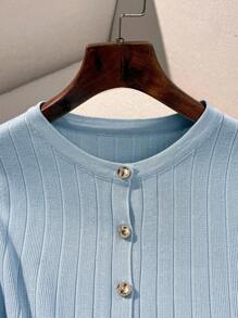 Franclia 新款夏季法式宽松罗纹修身休闲通勤女式针织开衫针织毛衣休闲穿搭春季大学服装