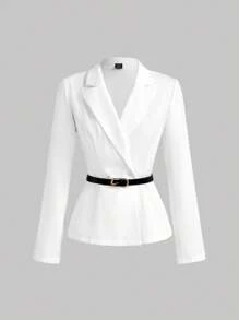 SHEIN MOD 1 件女士优雅纯色西装外套（配腰带） - 白色 - 查看 1