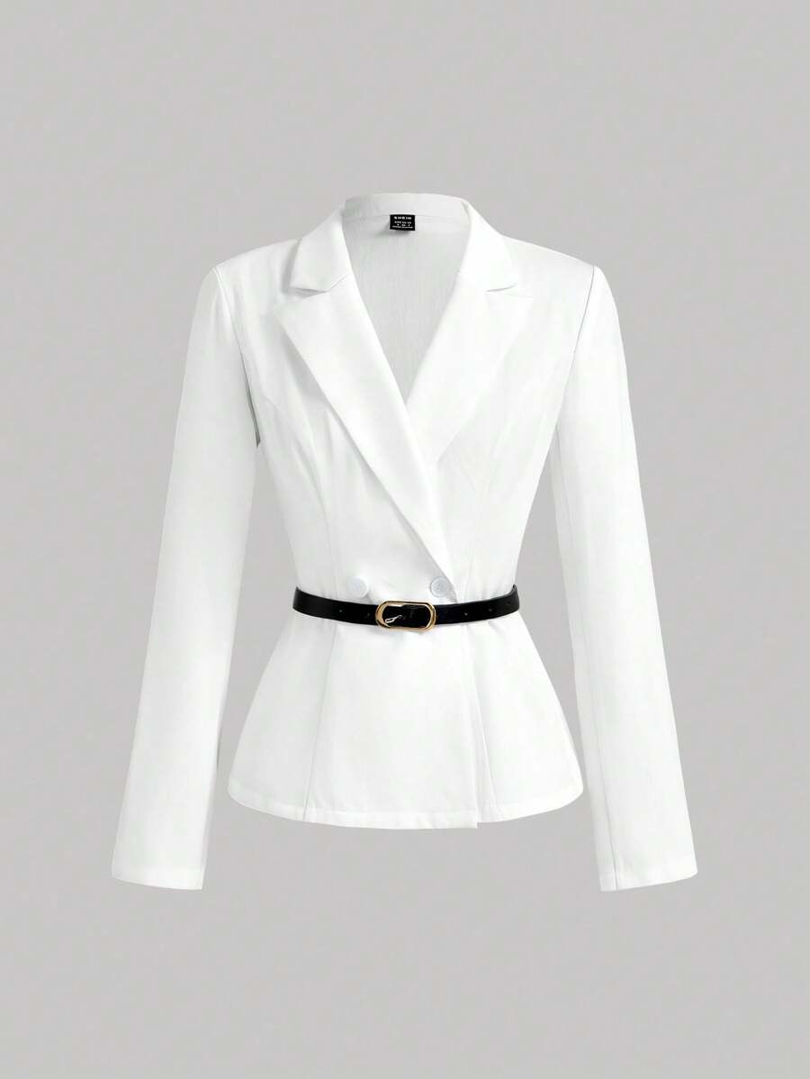 SHEIN MOD 1 件女士优雅纯色西装外套(配腰带) - 白色 - 查看 1