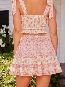 WESTFADE Mixed Floral Print Smocked Waist Tiered Ruffle Mini A Line Skirt Country Summer Outfits For Women Beach Vacation Outfits