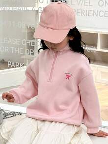DAZY 少女印花保暖半拉链运动衫，秋季 - 粉色 - 查看 6