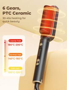 JMMO Portable Hair Straightener Brush, Quick Heat Up Electric Straightening Comb, Travel Friendly Hot Air Brush For Home & On-The-Go Styling, EU Plug - Black - View 4