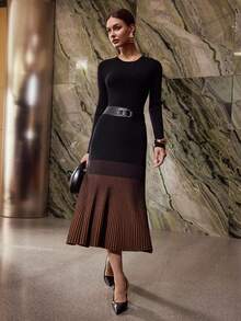 MOTF PREMIUM 圆领鱼尾渐变修身针织连衣裙，秋冬 - 黑色 - 查看 7