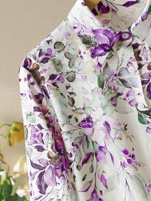 Lacomfia 女士衬衫领长袖印花阔腿长袖休闲宽松套装 - 彩色 - 查看 6