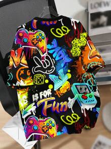 SHEIN Tween Boy Casual Cartoon Graphic Short Sleeve Round Neck T-Shirt, Suitable For Summer Cartoon Graphic Tee Boys Cartoon Shirt Tween Boy Y2k Clothes Streetwear Teen Shirts Gamer Graphic Tee - Multicolor - View 2