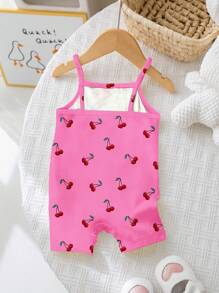 SHEIN 女婴休闲背带连体衣，适合春夏季 - 彩色 - 查看 2