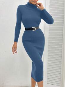 EURMUSE Robe pull côtelée à col roulé