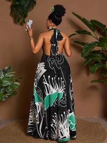 Maweii Plus Size V-Neck Sleeveless Printed Casual Commuting Holiday Dress, Summer - Multicolor - View 2