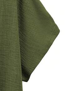 Linhara 2pcs/Set Casual Loose Fit Short Sleeve Top And Wide Leg Pants Outfit - Army Green - View 3