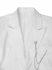 Manfinity Bizformal 男士纯色商务通勤西装套装：夹克和裤子 - 白色 - 查看 8