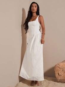 Opulessa 女士纯色镂空刺绣系带露背连衣裙