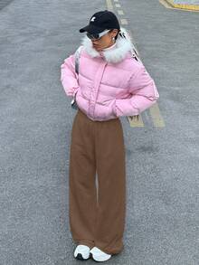 SHEIN EZwear Women's New Style Grey Loose Fit Casual Sports Pants Brown - Coffee Brown - View 3