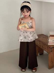 Dazy Kids 少女无袖宽松休闲背心套装度假装 - 棕色 - 查看 7