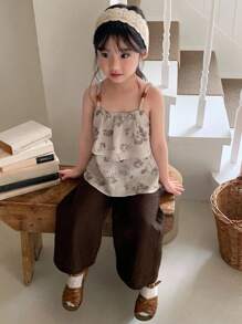 Dazy Kids 少女无袖宽松休闲背心套装度假装 - 棕色 - 查看 6