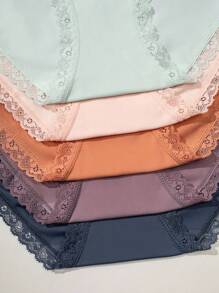 SHEIN 5件套女士蕾丝拼布比基尼内裤 - 彩色 - 查看 5