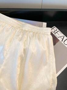 Selianne Women's Summer Thin Metallic Icy Silk Satin A-Line Wide Leg Shorts, Elastic Waist Loose Flattering Hotpants - Multicolor - View 6