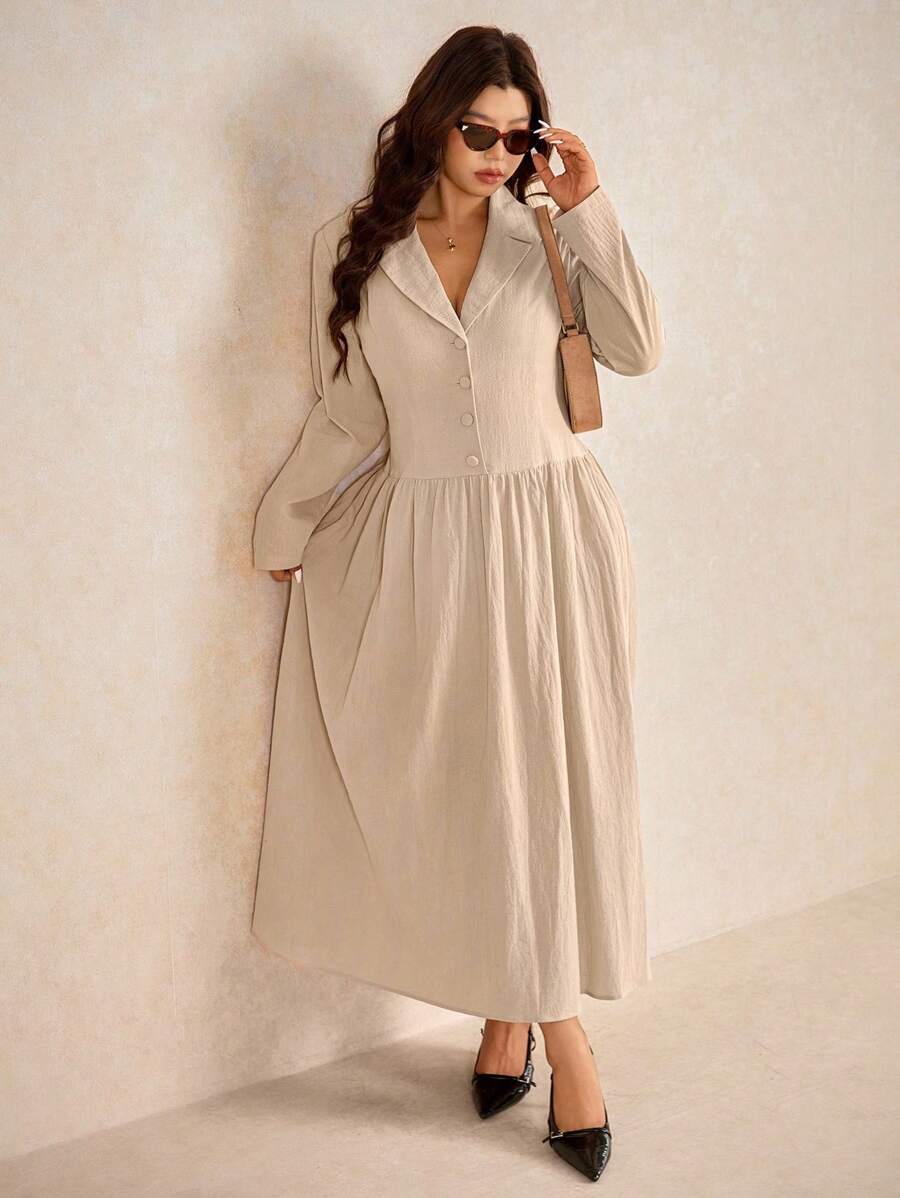 Elaquor Plus Size Elegant Solid Color Dress, Suitable For Commuting