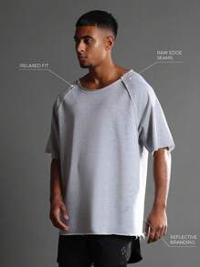 SUMWON 原始边缘性能 T 恤插肩袖设计原始领口细节街头风格都市运动服破洞接缝休闲街头装健身房训练 T 恤未完成下摆运动服运动服 - 淺灰色 - 查看 1