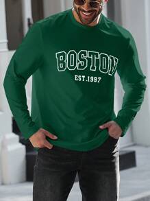 Manfinity Dauomo Men's Letter Printed Short Sleeve T-Shirt - Dark Green - View 1