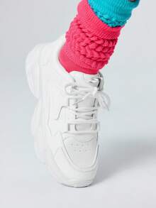 ROMWE 女士厚底休闲运动鞋，系带米色高台防水运动鞋，适合春秋季 - 白色 - 查看 3