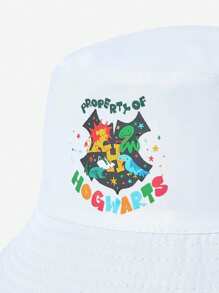 HARRY POTTER X SHEIN Fashionable Casual Letter Pattern Reversible Bucket Hat - White - View 3