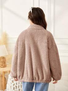 SHEIN Teen Girl Solid Color Double-Sided Fleece Patchwork Collar Casual Jacket In Fall/Winter