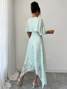 Modelyn Váy thanh lịch kiểu Pháp bằng vải jacquard khoét lỗ dành cho nữ, thiết kế viền bất đối xứng - Màu xanh nhạt - Xem 2