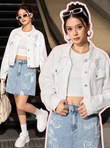 Denimly Women's Casual Everyday Urban Street Style Ripped Design Open Front Simple Comfortable Washed White Denim Jacket Fall Winter - White - View 3