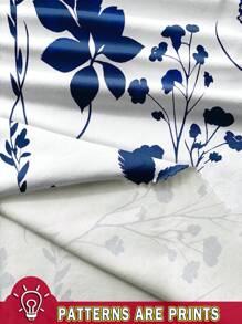 EMERY ROSE Plus Size Versatile Vacation Style Ditsy Floral Pattern Chest Pocket Crew Neck T-Shirt, Casual & Simple, Suitable For Summer - Blue and White - View 7