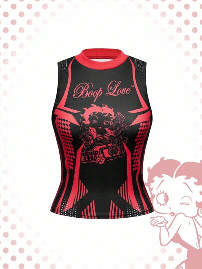 Betty Boop | ROMWE Débardeur slim ajusté à blocs de couleurs avec motif de personnage de dessin animé
