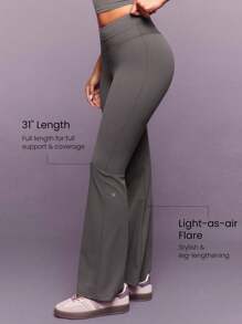 GLOWMODE 31英寸FeatherFit™-Sculpt Power Flare柔软弹力压缩交叉后背紧身裤，高强度跑步、慢跑、训练、健身房、工作室日常运动服 - 深灰色 - 查看 3