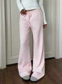 CovetEZ Fall Women Clothes Low Rise Women's Casual Versatile Pink Wide Leg Knit Pants Pink Pants Wide Leg Pants,Fall Clothes For Women